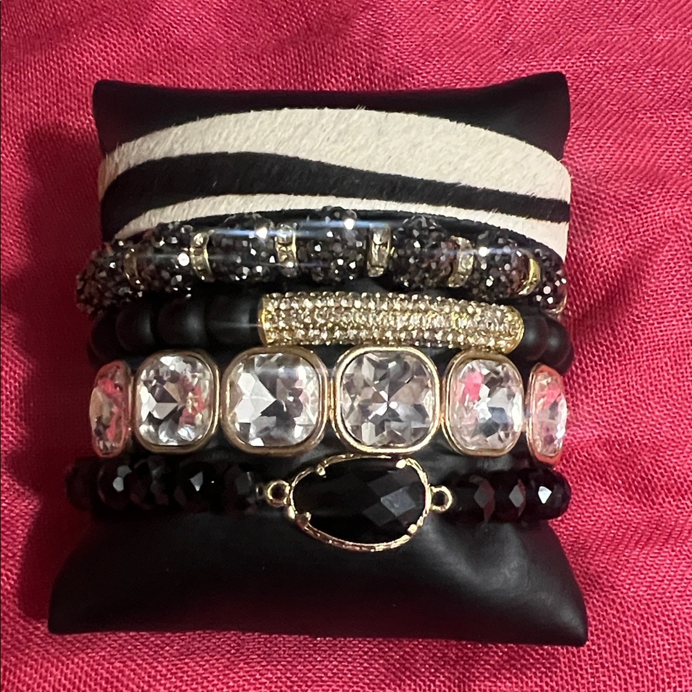 Women's Black and Clear Crystal Stackable Bracelet Set - Picture 1 of 2